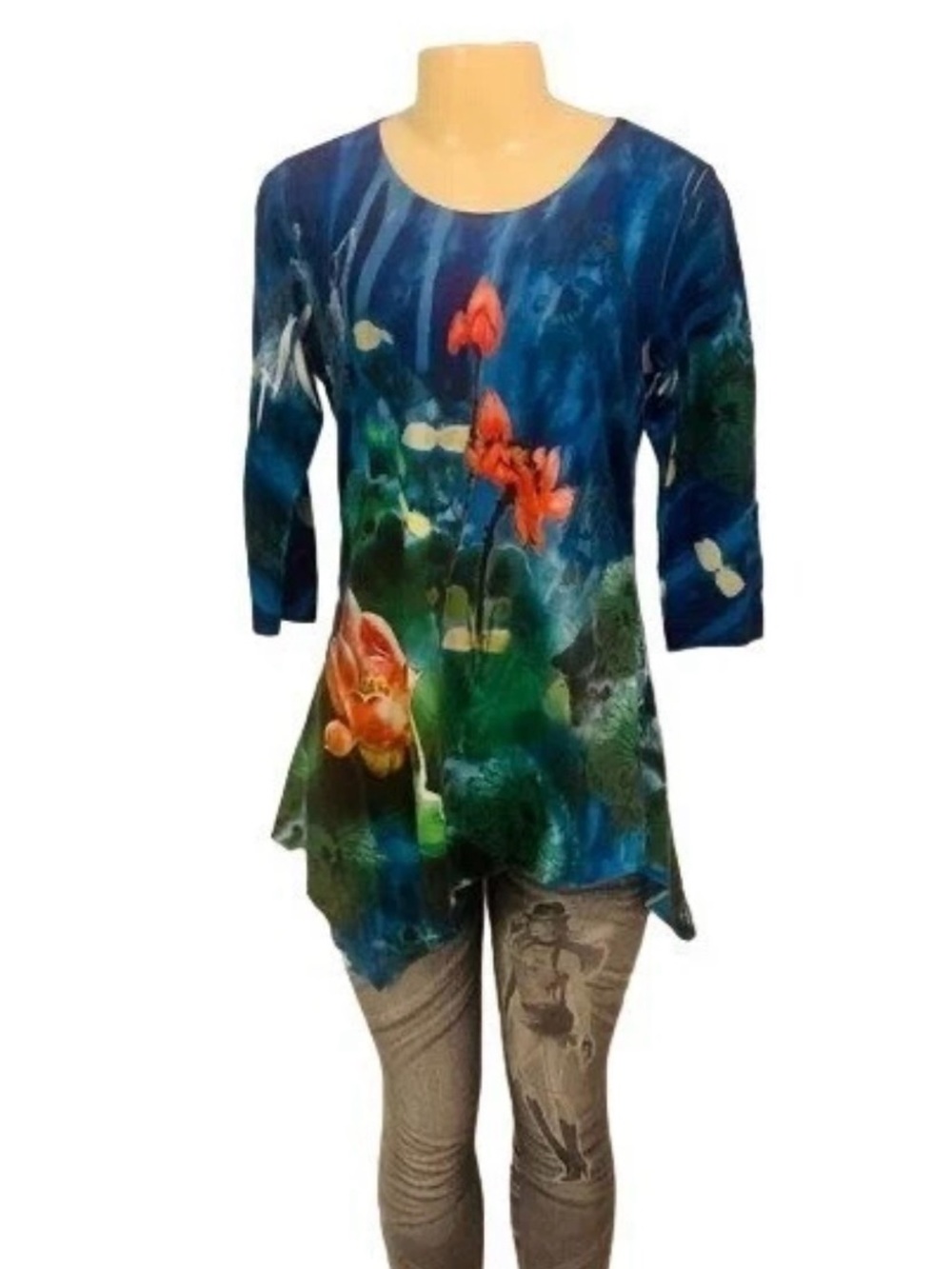 Women Tunic Shirt Sz S 3/4 Sleeve Multicolor
